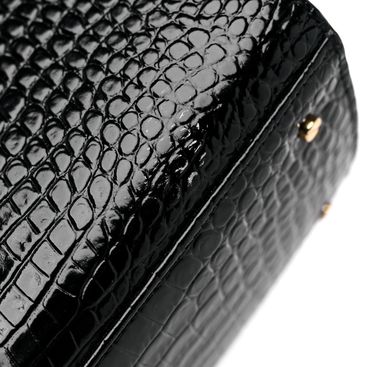 Calfskin Crocodile Embossed Medium Classic Monogram Cassandra Top Handle Black