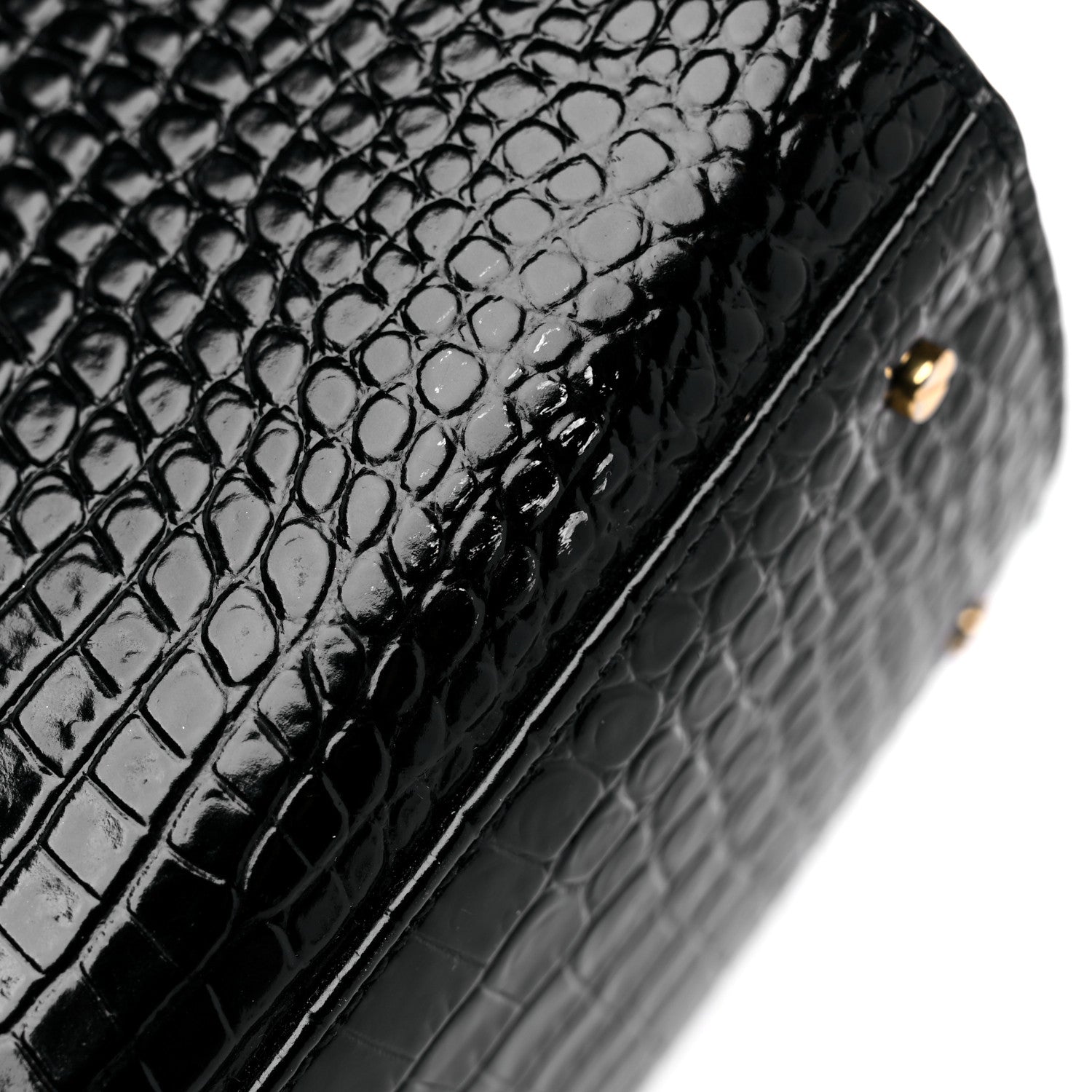 Saint Laurent Calfskin Crocodile Embossed Medium Classic Monogram Cassandra Top Handle Black 17 of 19