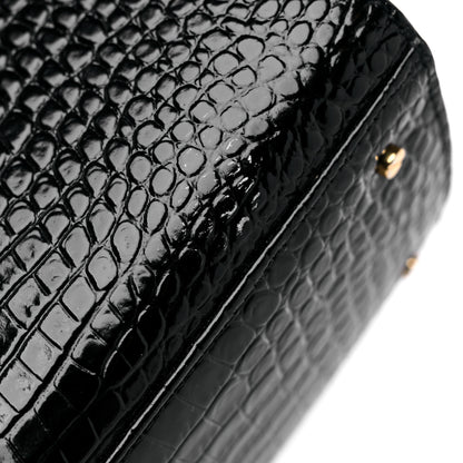 Saint Laurent Calfskin Crocodile Embossed Medium Classic Monogram Cassandra Top Handle Black 17 of 19