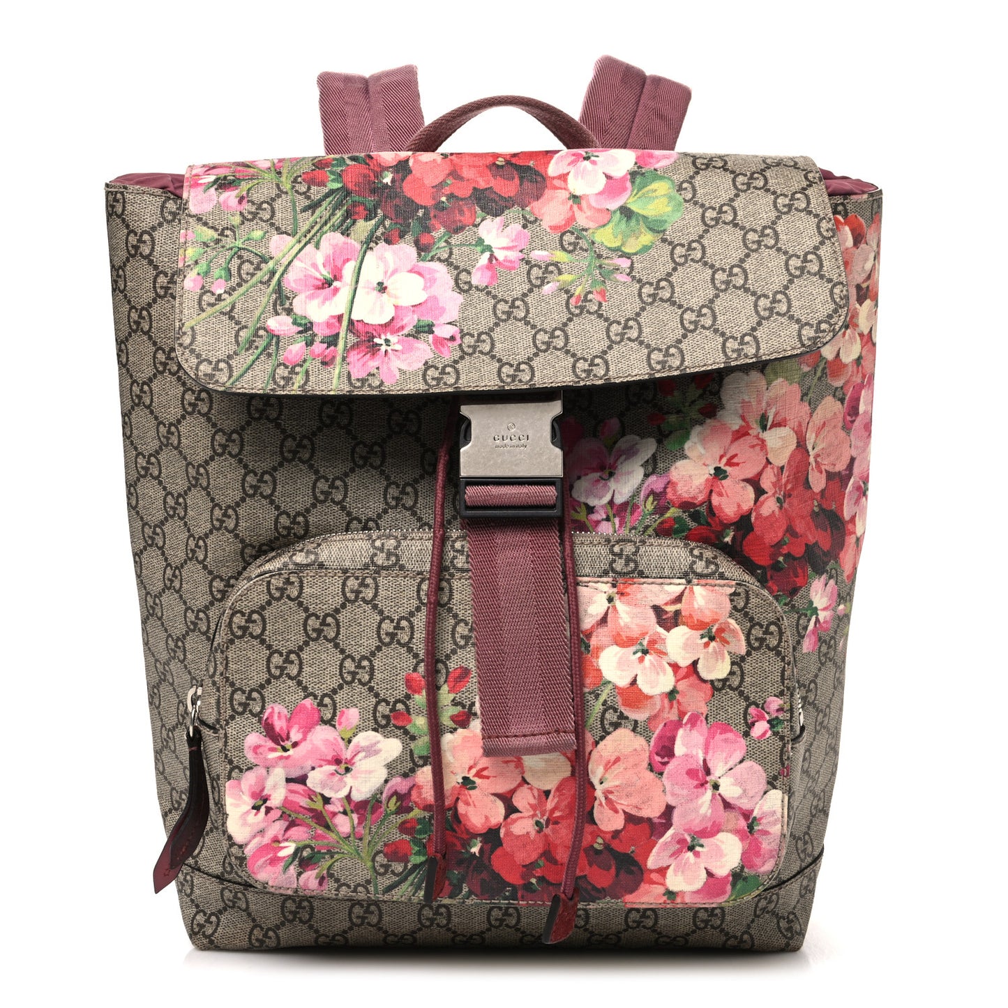 GG Supreme Monogram Blooms Medium Single Buckle Backpack Beige Multicolor Dry Rose