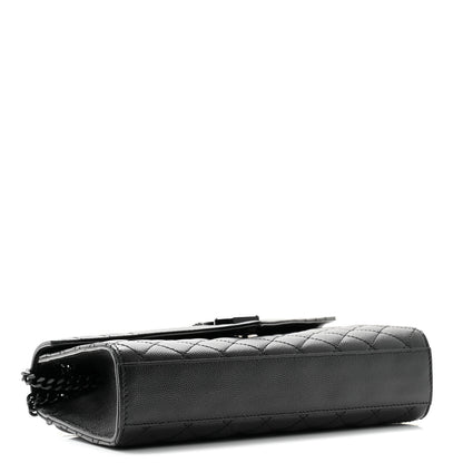 Saint Laurent Grain De Poudre Textured Mixed Matelasse Triquilt Medium Monogram Monochrome Satchel Black 4 of 10