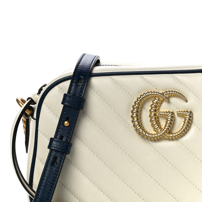 Gucci Vintage Effect Calfskin Matelasse Diagonal Small Torchon GG Marmont Chain Shoulder Bag Mystic White Blue Agata 9 of 11