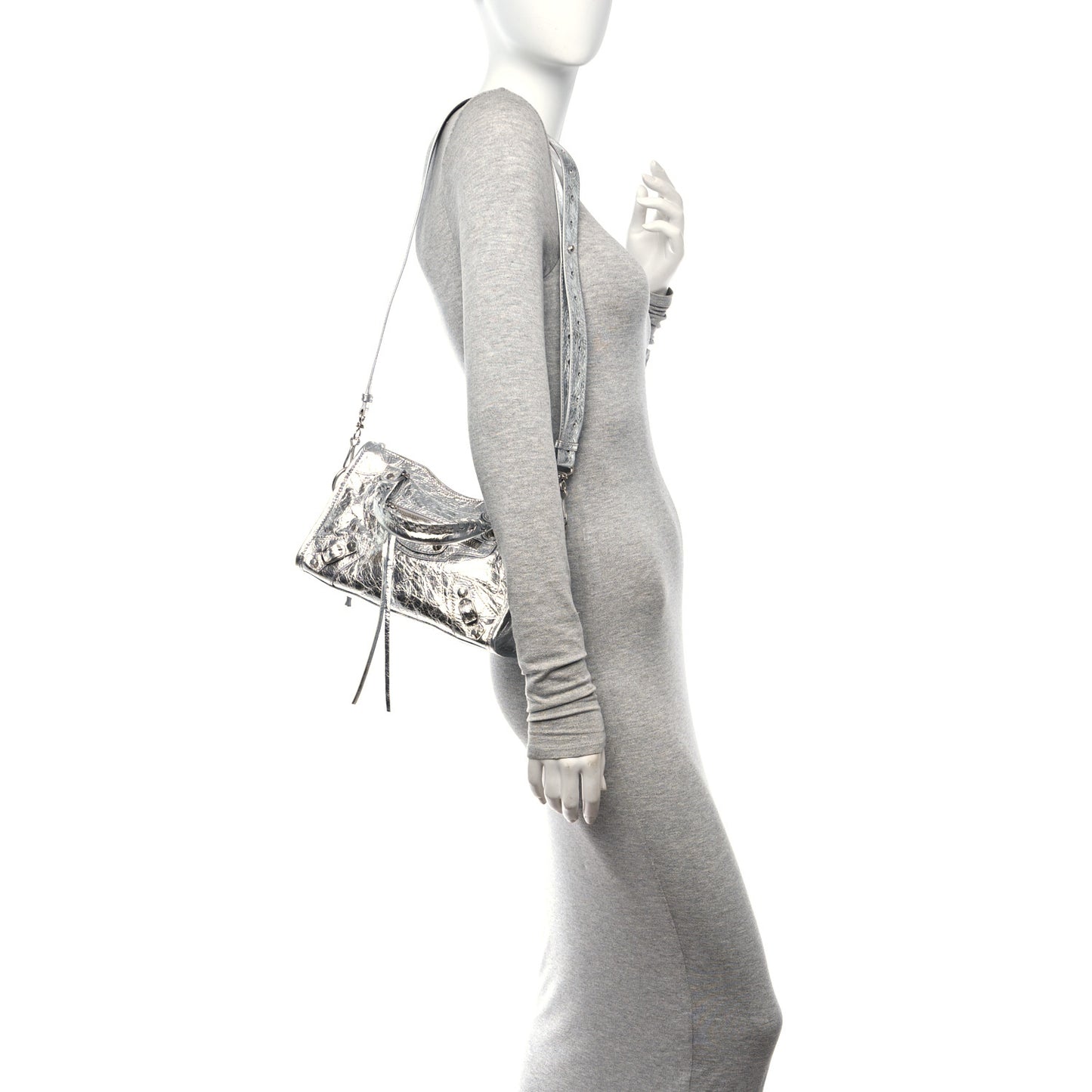Agneau Silver Hardware Mini City Gris Aluminum