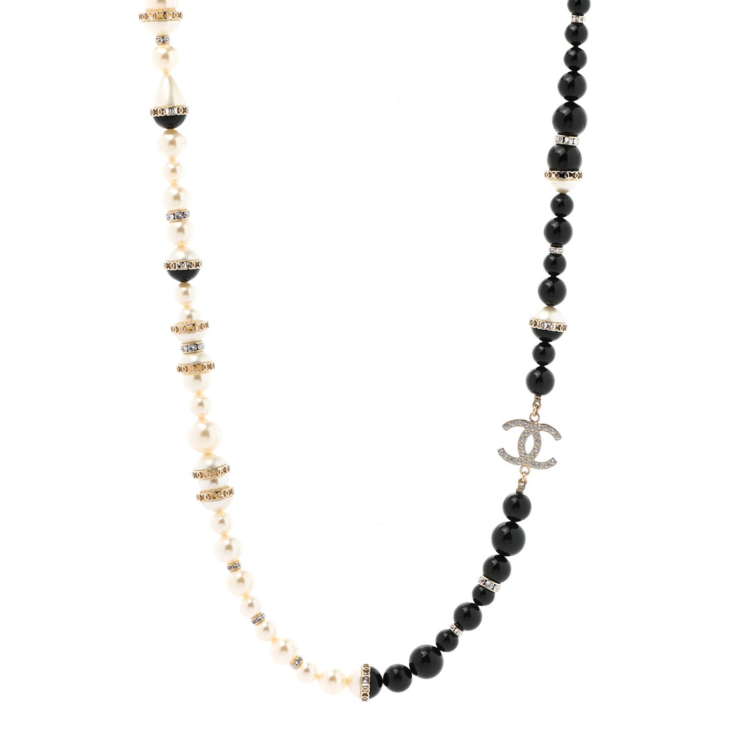 Pearl Crystal Bead CC Necklace Black