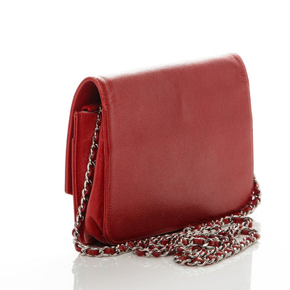 Chanel Caviar Sevruga Wallet On Chain WOC Red 3 of 9