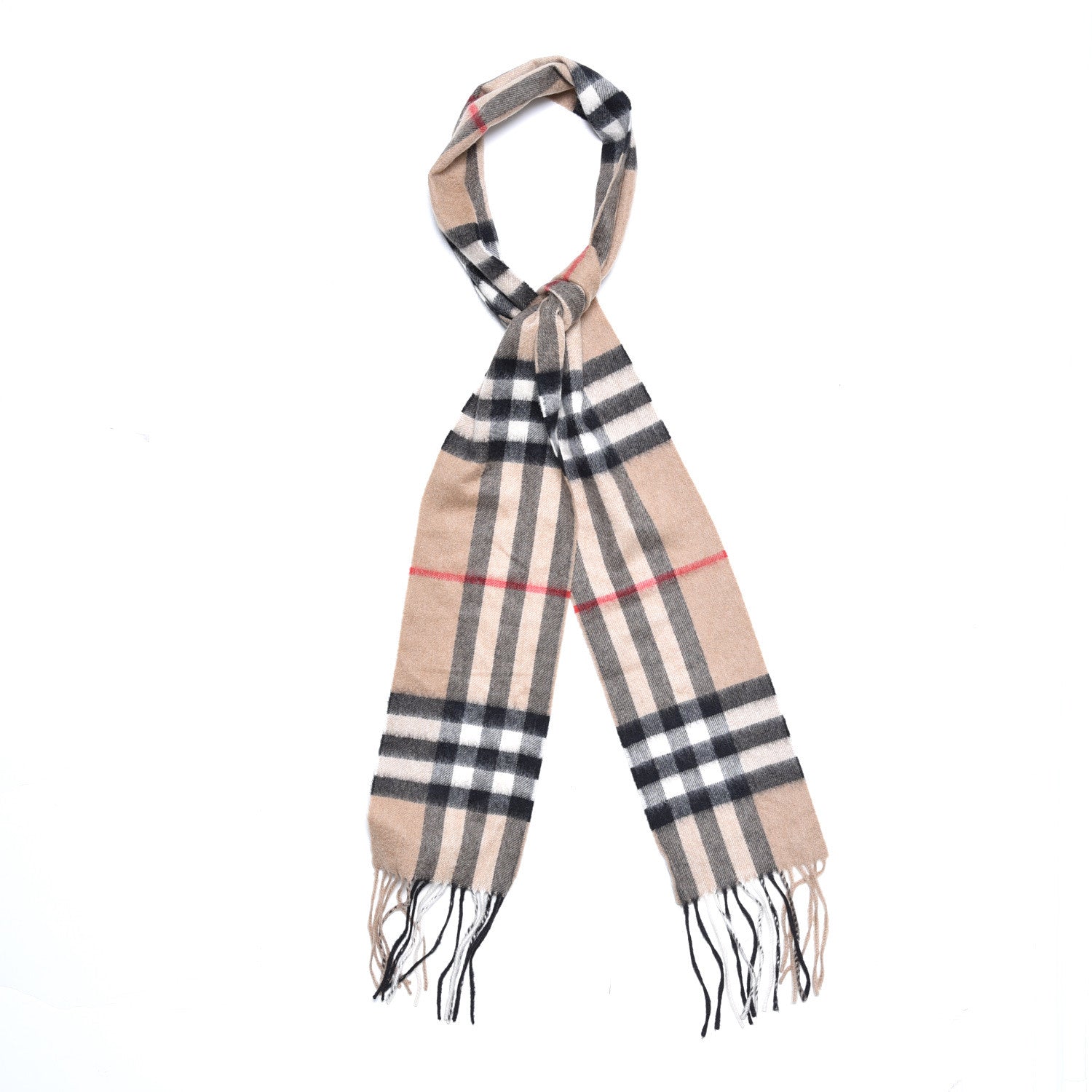 Burberry Cashmere Giant Check Skinny Fringe Scarf Camel 1 of 6
