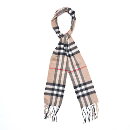 Burberry Cashmere Giant Check Skinny Fringe Scarf Camel 1 of 6