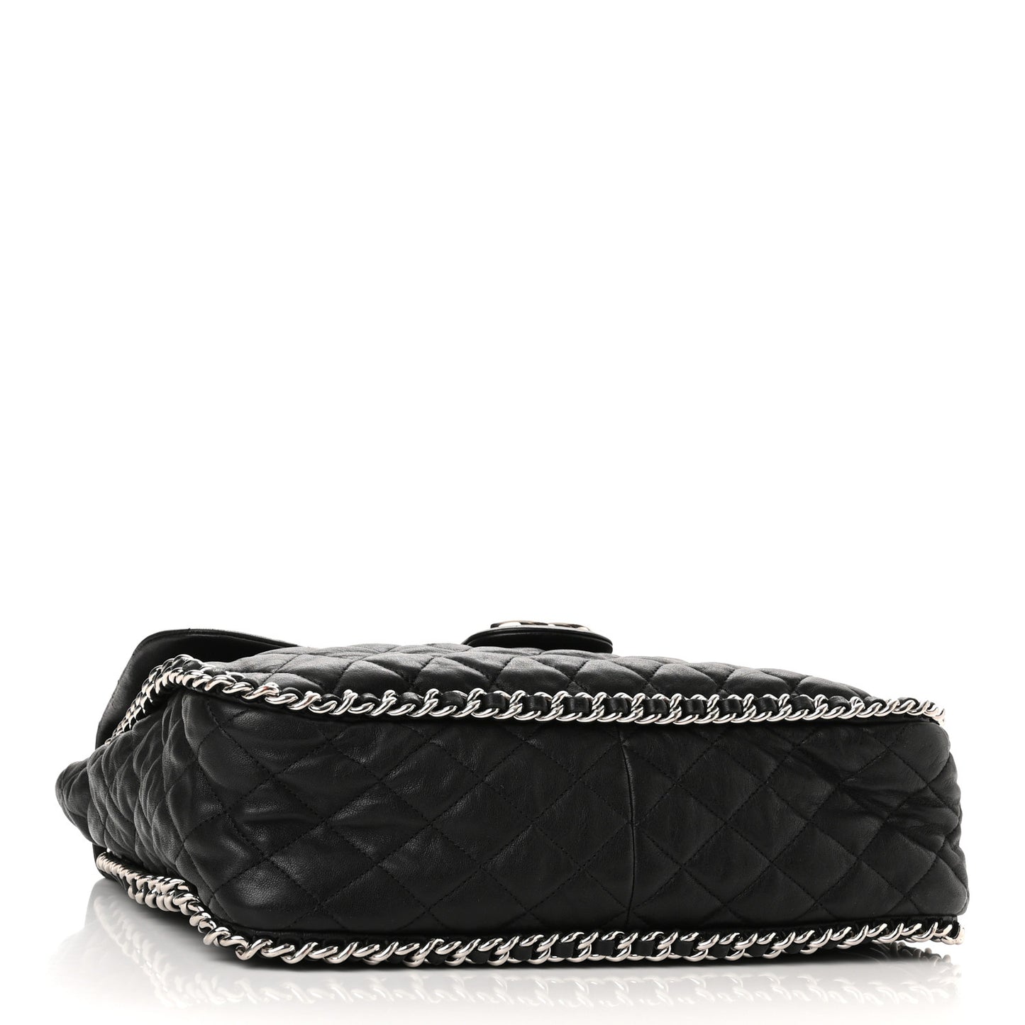 Washed Lambskin Quilted Maxi Chain Around Flap Black