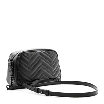 Gucci Calfskin Matelasse Monochrome Small GG Marmont Chain Shoulder Bag Black 3 of 10