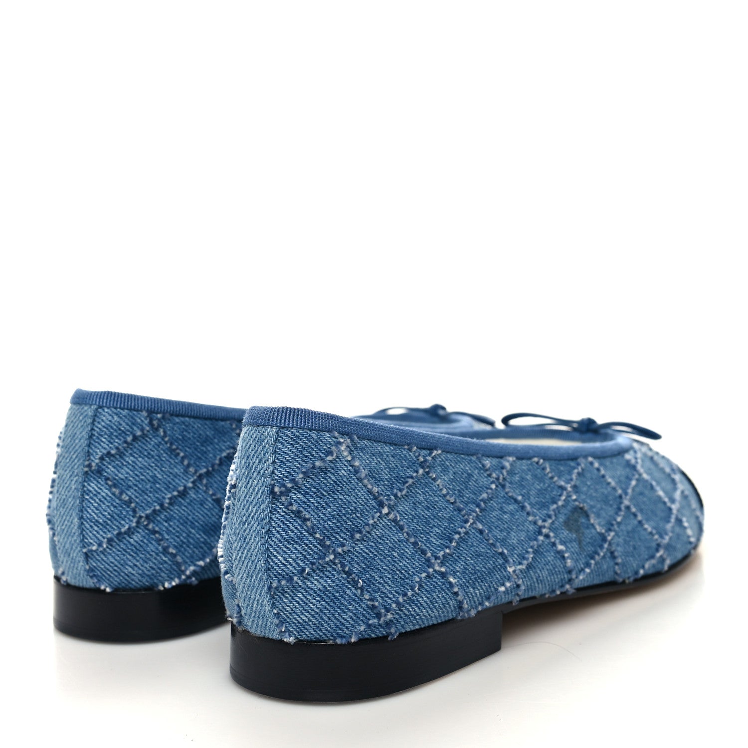 Chanel Denim Embroidered Grosgrain CC Cap Toe Ballerina Flats 38 Blue Black 4 of 9