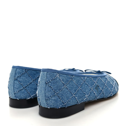 Chanel Denim Embroidered Grosgrain CC Cap Toe Ballerina Flats 38 Blue Black 4 of 9
