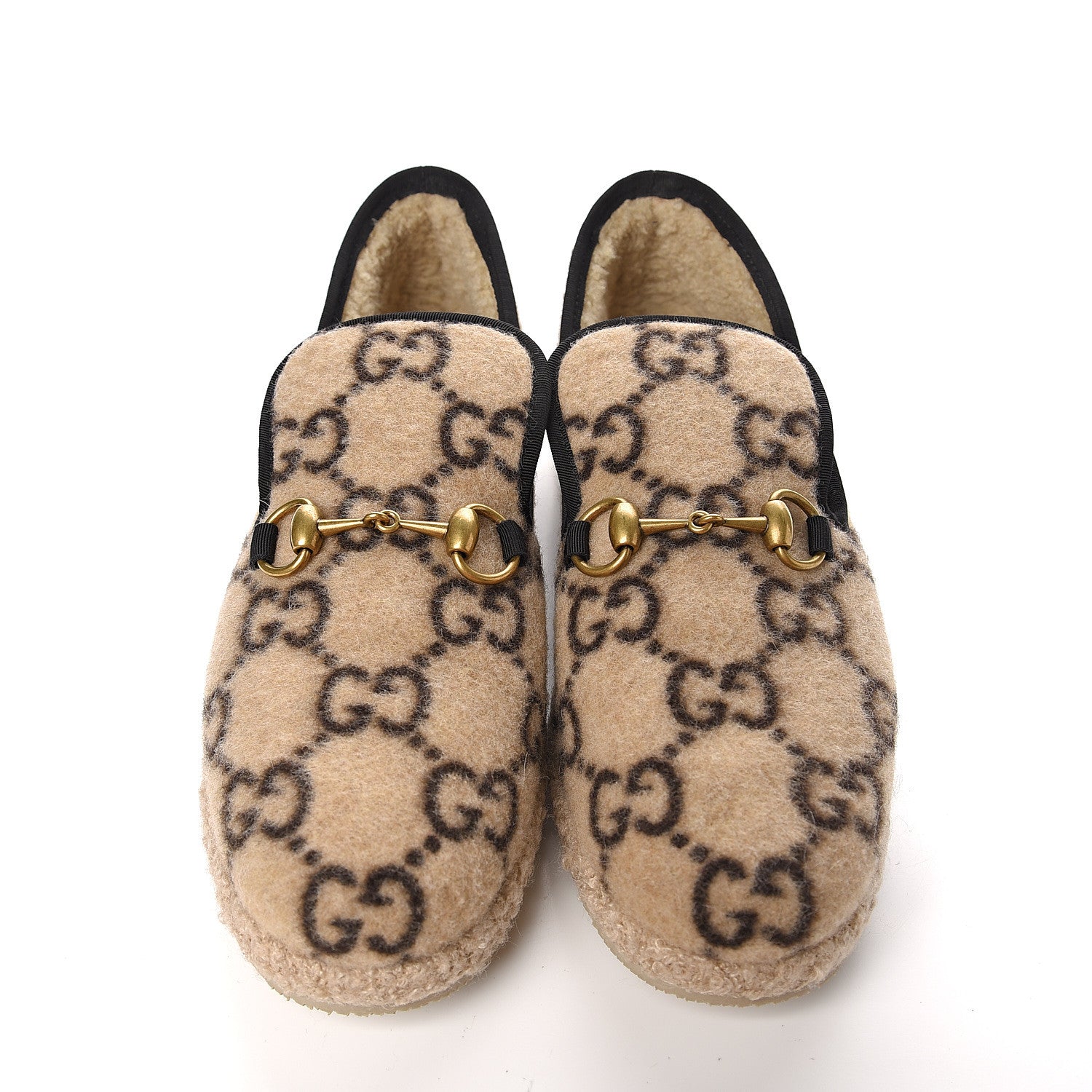 Gucci Covered Wool GG Monogram Womens Fria Horsebit Loafers 38 Beige Ebony Black Butterscotch 10 of 11