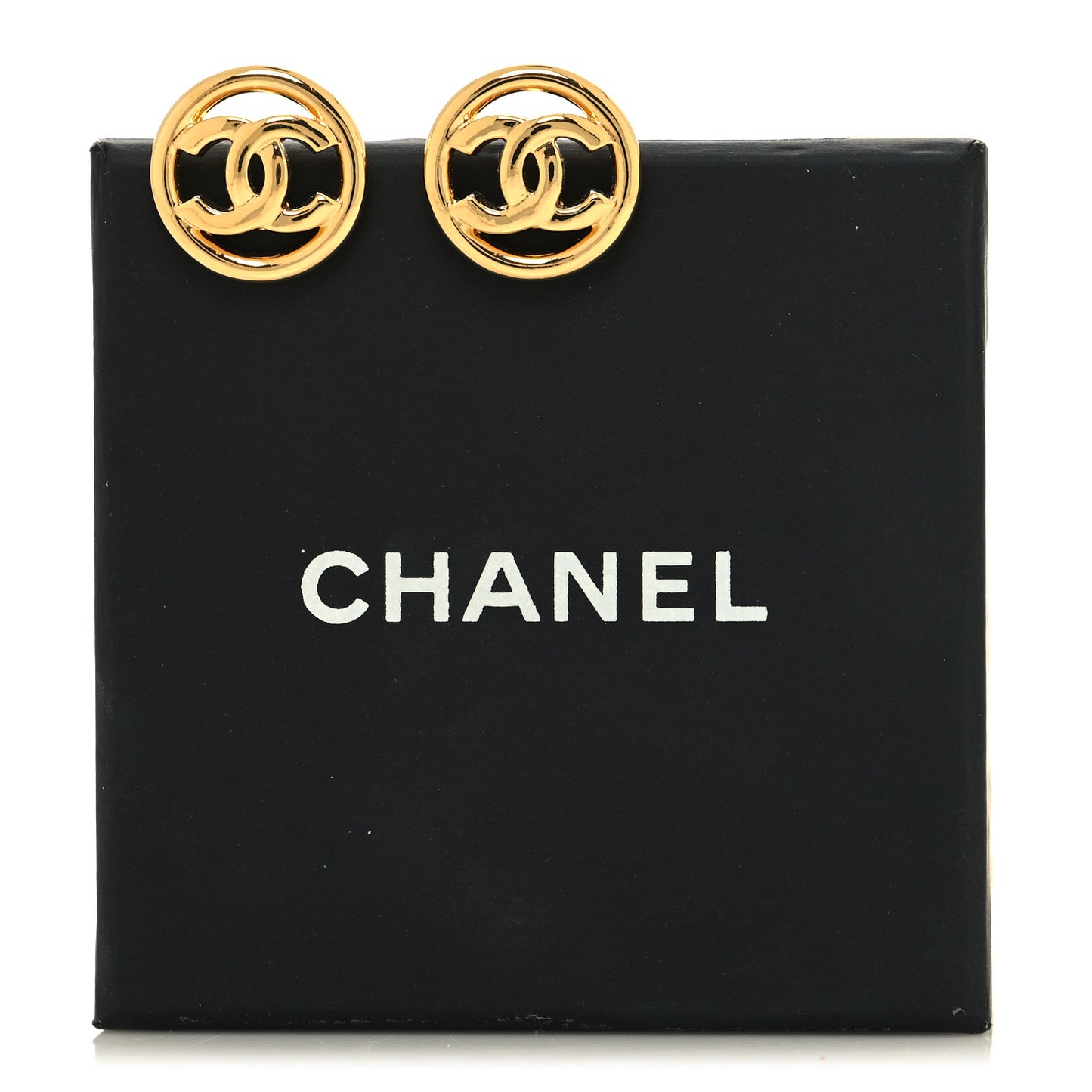 Metal CC Round Earrings Gold