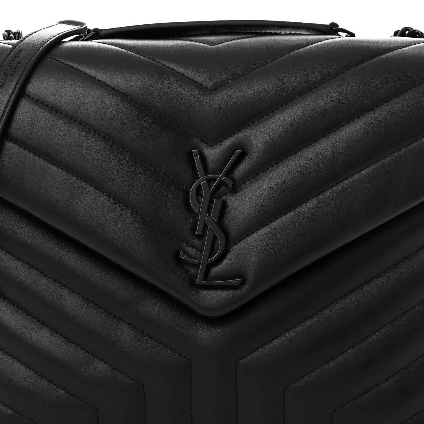 Calfskin Y Quilted Monogram Monochrome Medium Loulou Chain Satchel Black