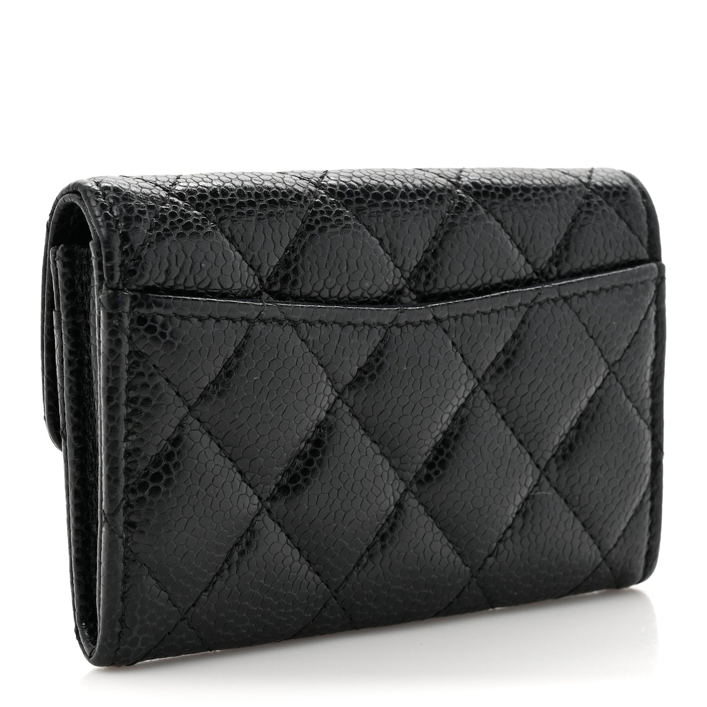 Caviar Quilted Flap Card Holder Wallet Black