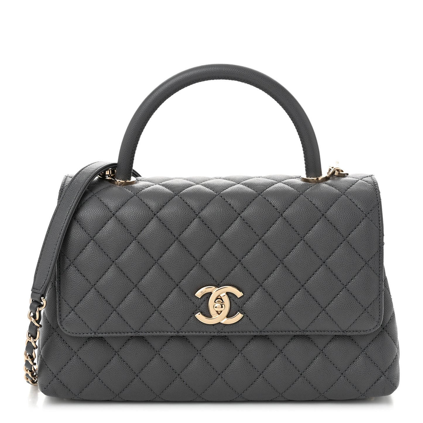 Caviar Quilted Small Coco Handle Flap Dark Grey