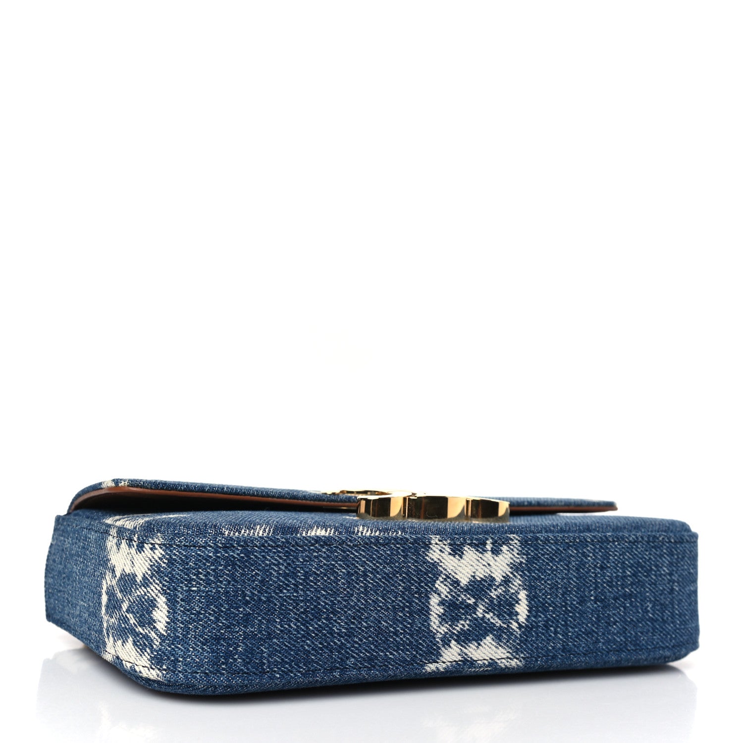 Celine Denim Triomphe Chain Shoulder Bag Navy Tan 4 of 9