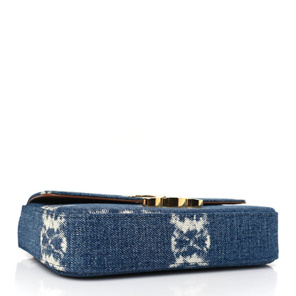 Celine Denim Triomphe Chain Shoulder Bag Navy Tan 4 of 9