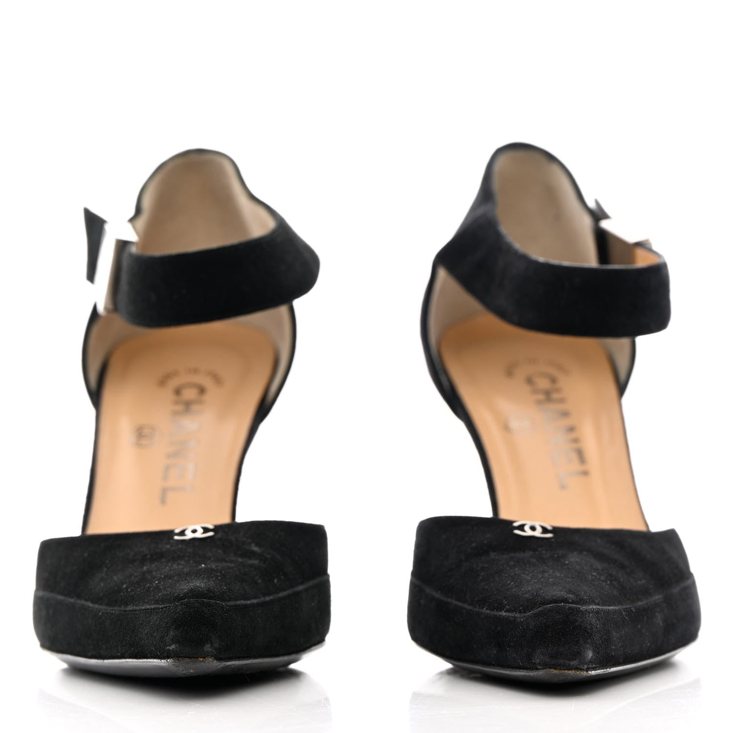Chanel Suede CC Ankle Strap Pumps 37 Black 2 of 13