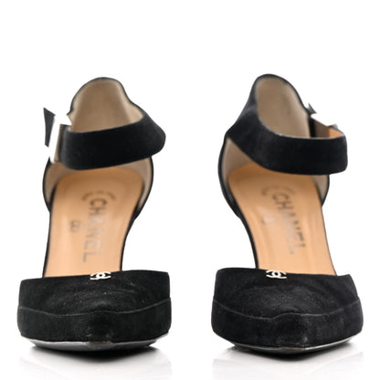 Chanel Suede CC Ankle Strap Pumps 37 Black 2 of 13
