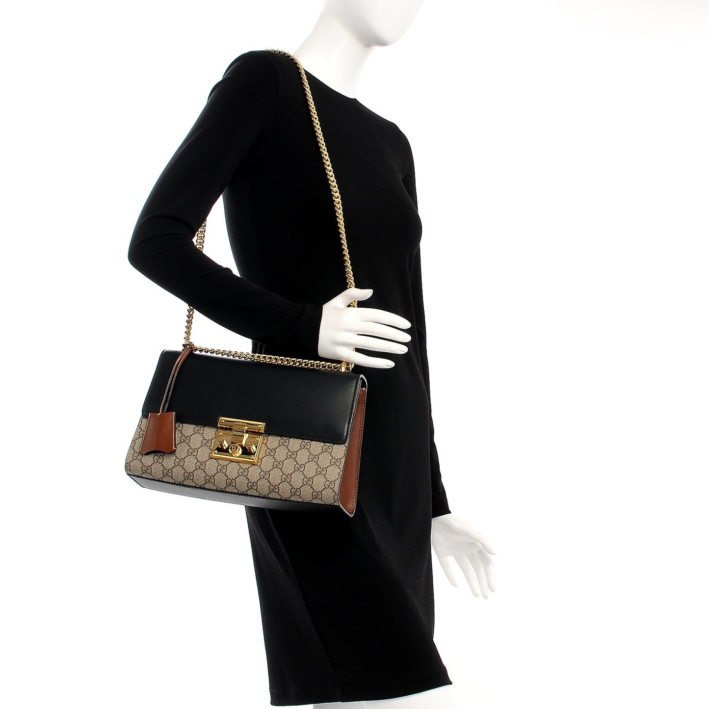 GG Supreme Monogram Calfskin Medium Padlock Shoulder Bag Beige Black Cuir