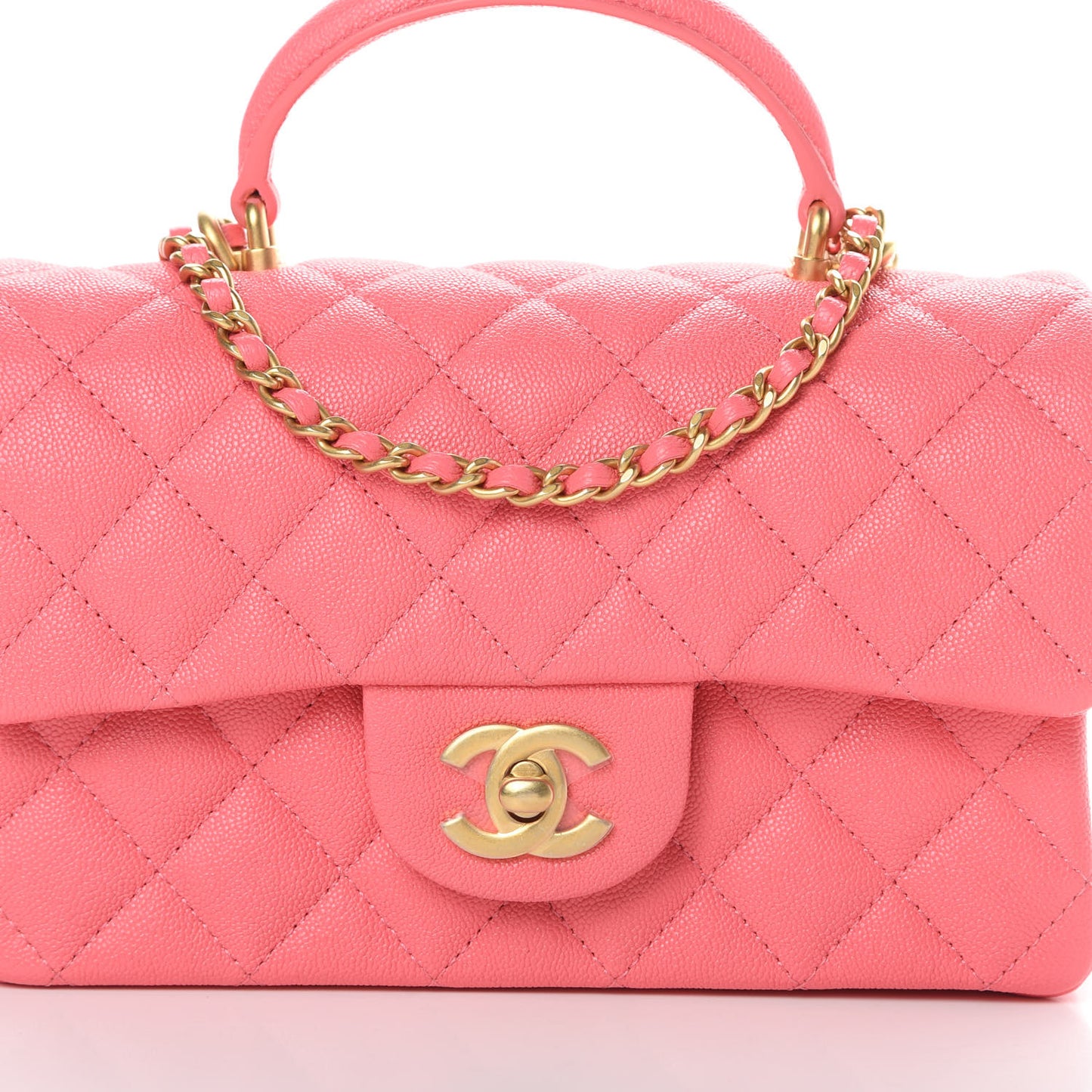 Caviar Quilted Mini Top Handle Rectangular Flap Pink