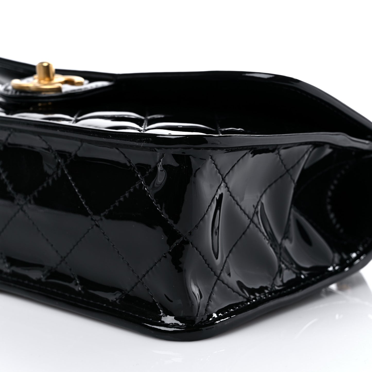 Patent Quilted Small School Memory Top Handle Flap Black