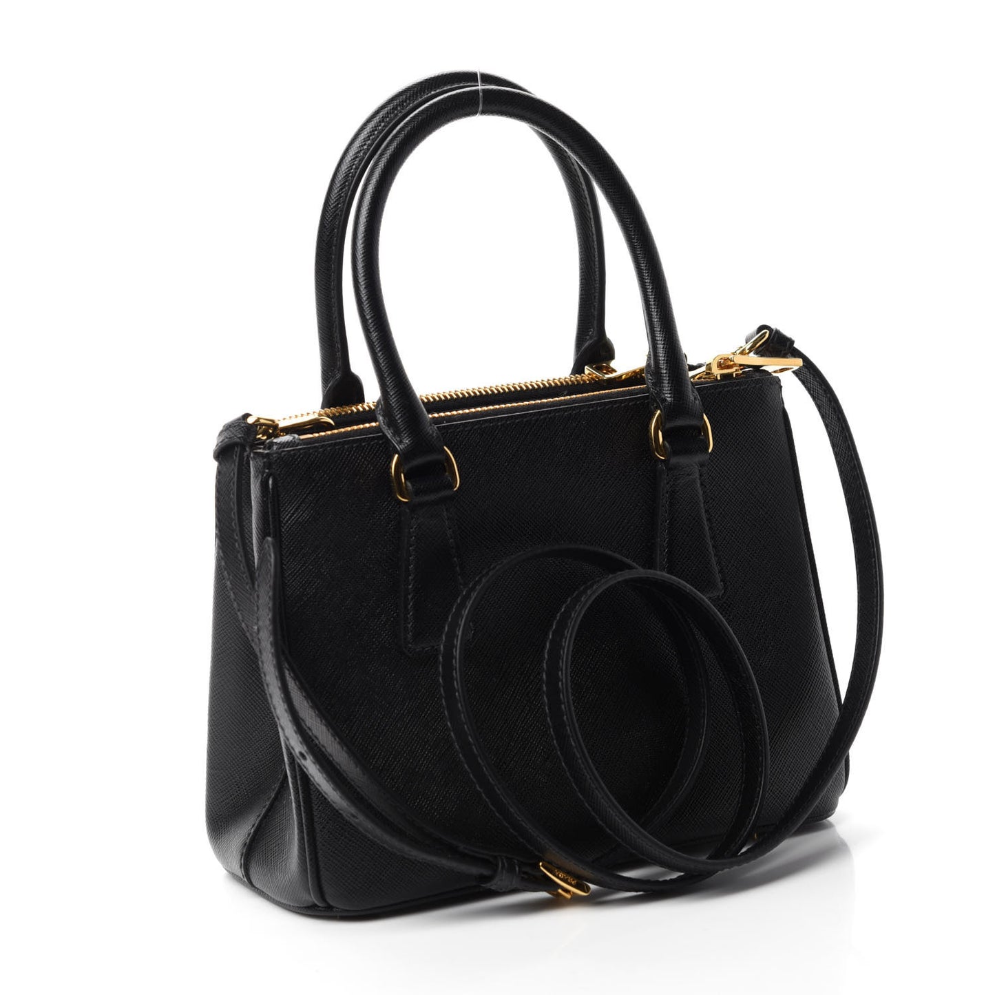Saffiano Lux Mini Galleria Double Zip Tote Black