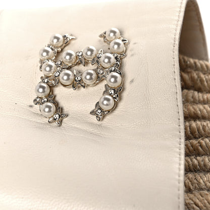 Chanel Lambskin Pearl CC Espadrille Slip On Sandals 37.5 Ivory 9 of 9