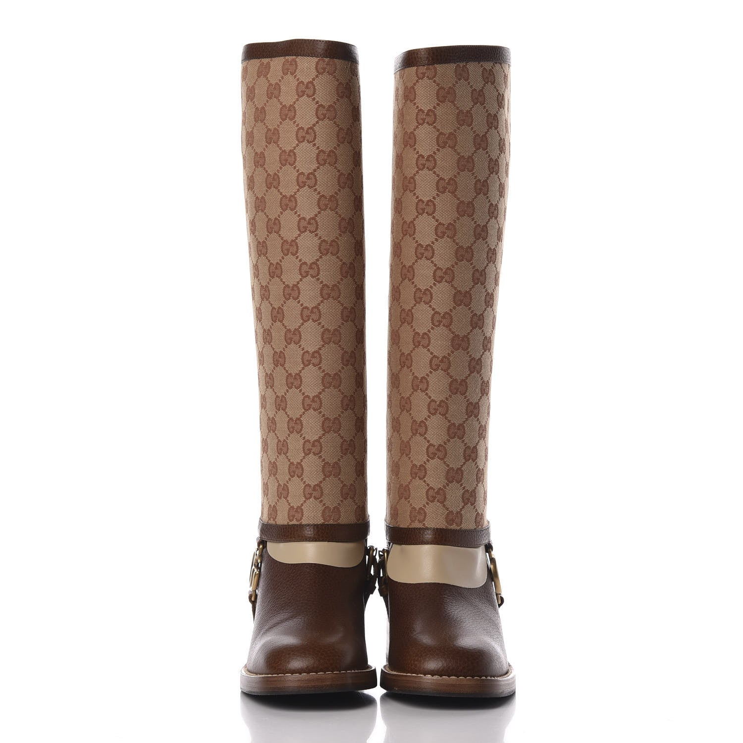 Gucci GG Monogram Calfskin Lola Tall Boots 38.5 Beige Ruggine Cuir 2 of 8
