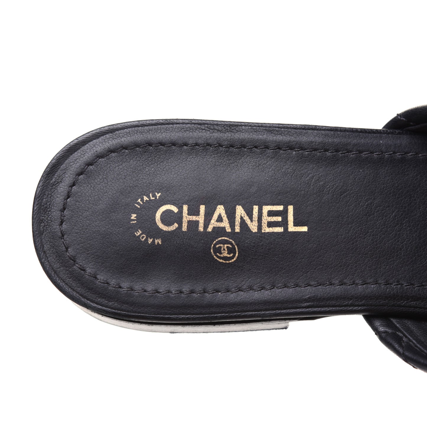 Lambskin Patent Quilted Chain Mules 37.5 Black