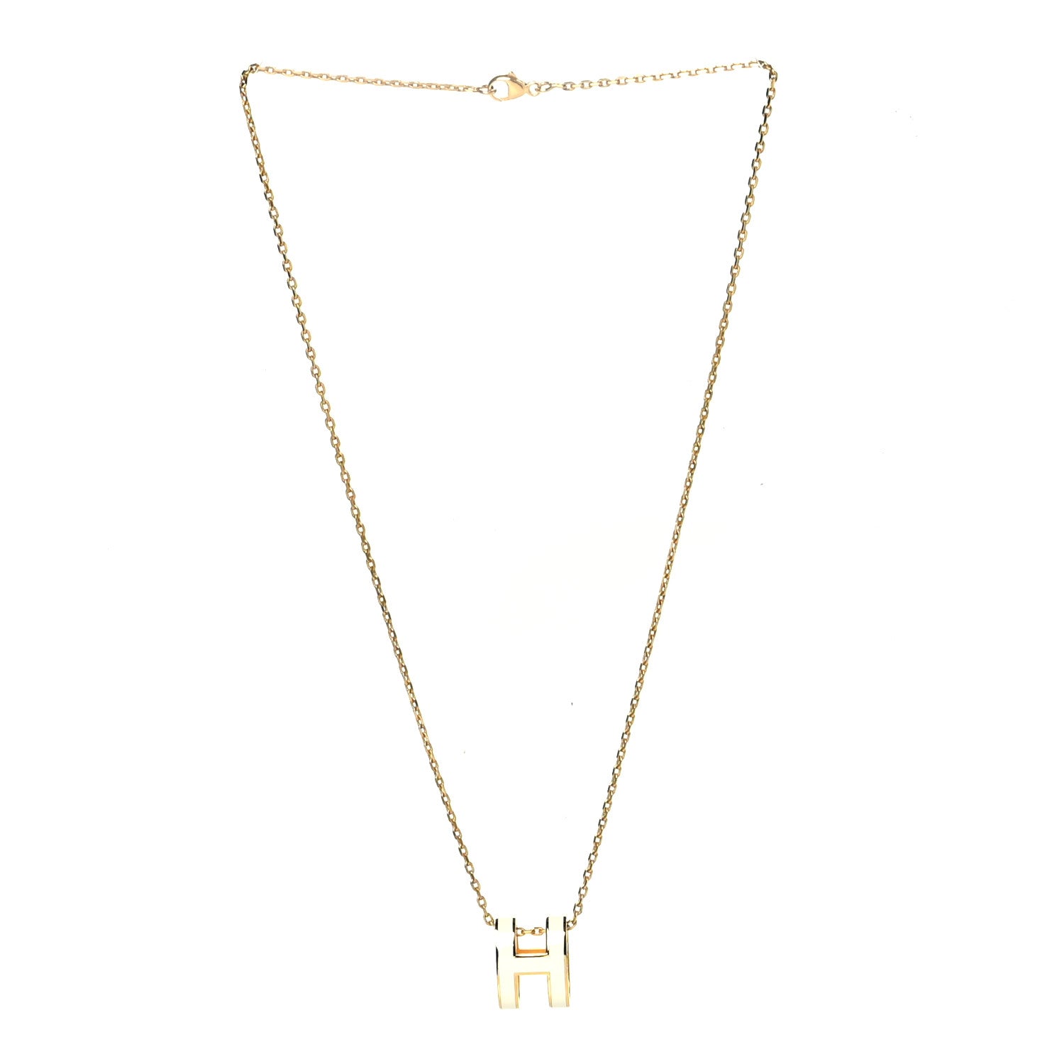 Hermes Lacquered Gold Pop H Pendant Necklace White 3 of 6
