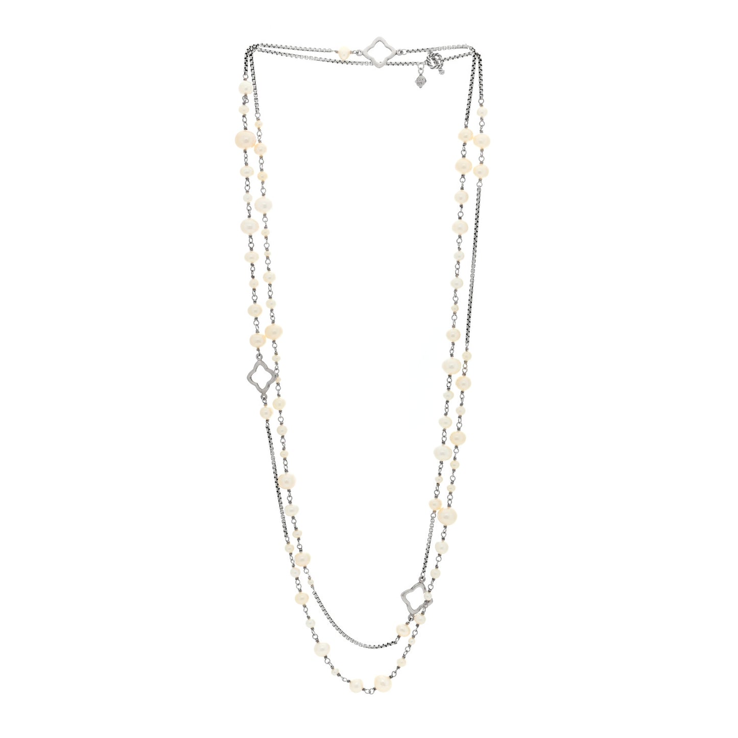 Sterling Silver Pearl Quatrefoil Long Chain Necklace
