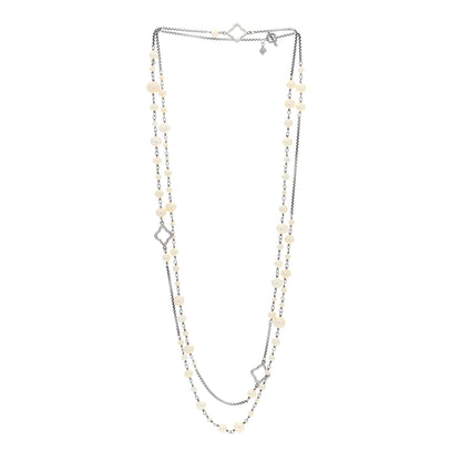 David Yurman Sterling Silver Pearl Quatrefoil Long Chain Necklace 3 of 4