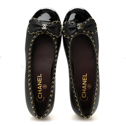 Chanel Lambskin Patent Cap Toe Chain Around Ballerina Flats 37 Black 2 of 10