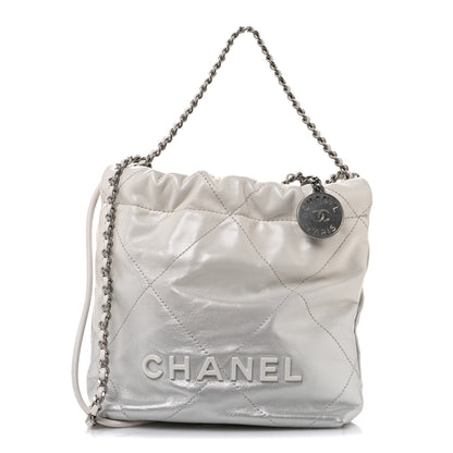 Chanel Metallic Shaded Calfskin Quilted Mini Chanel 22 White Silver 1 of 10