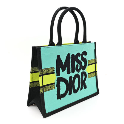 Christian Dior Canvas Embroidered Medium Miss Dior Graffiti Book Tote Green Blue 3 of 12