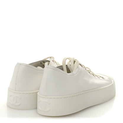 Chanel Lambskin Printed Logo Sneakers 38 White 4 of 10