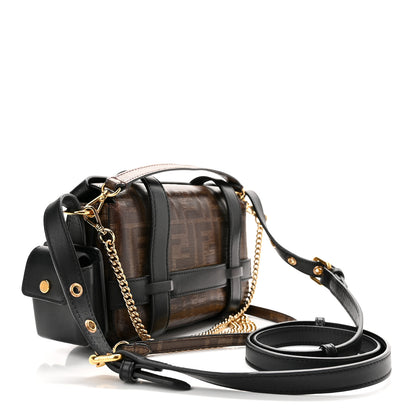 Fendi Glazed Fabric Vitello Century FF 1974 Mini Baguette Cage Mogano Panna Black 3 of 11