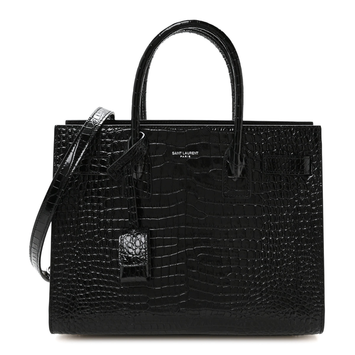 Saint Laurent Calfskin Crocodile Embossed Baby Sac De Jour Black 1 of 11