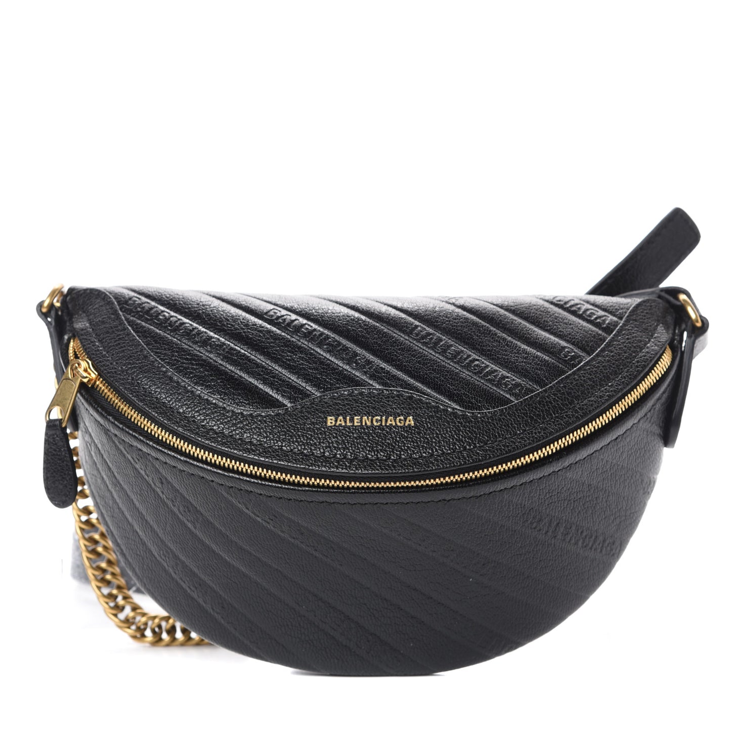 Shiny Goatskin Allover Logo Embossed XXS Souvenir Belt Bag Black