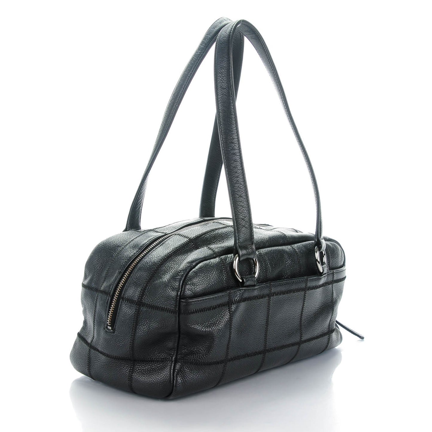 Caviar Square Stitched Shoulder Bag Black