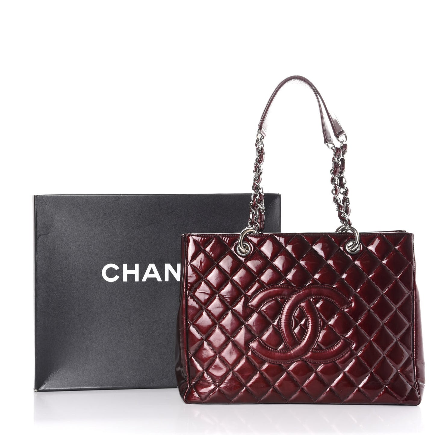 Patent Quilted Grand Shopping Tote GST Dark Bordeaux
