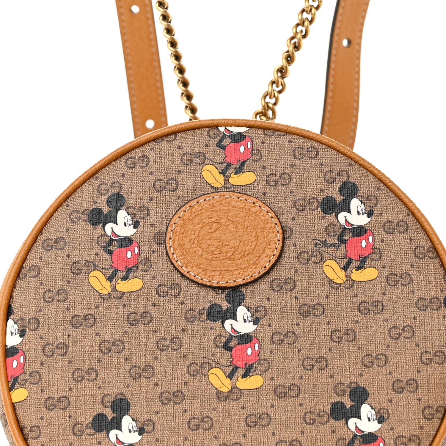 Gucci X DISNEY Mini Vintage GG Supreme Monogram Mickey Mouse Round Backpack Beige Vintage Sun Oil 8 of 10