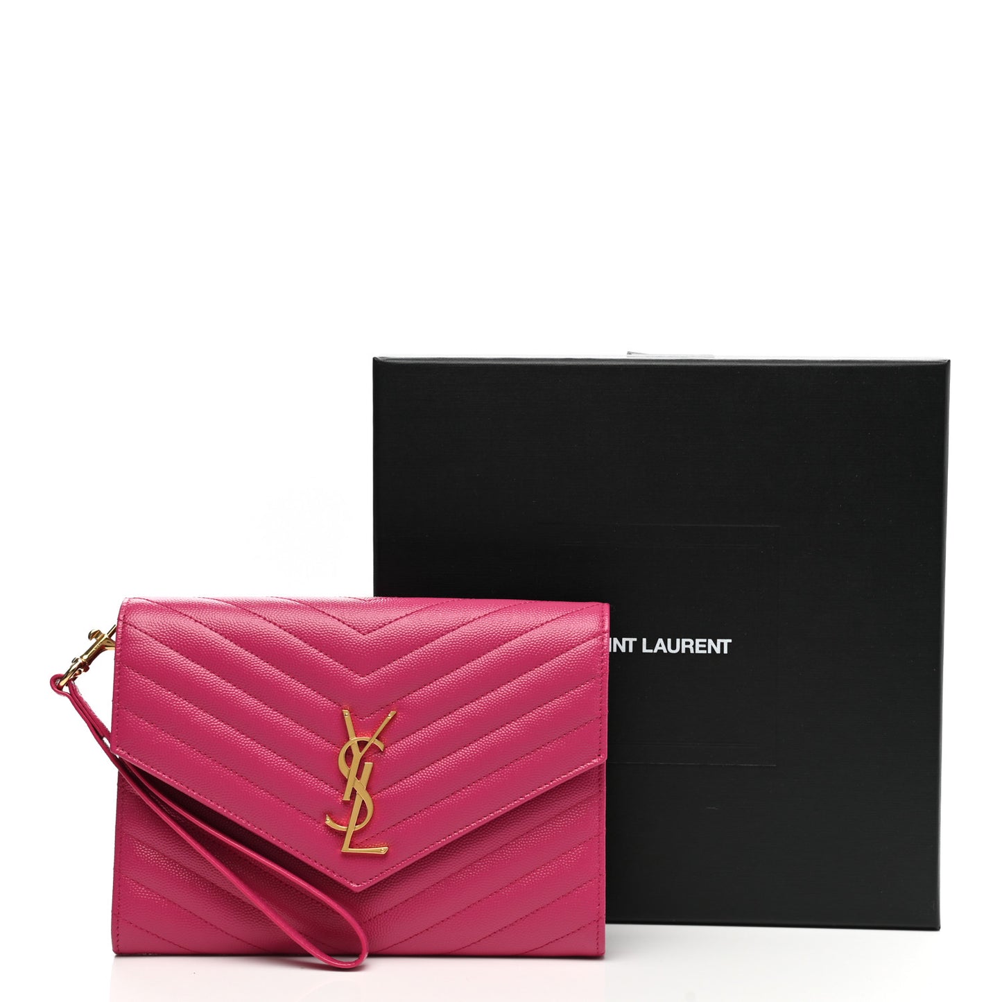 Grain De Poudre Matelasse Chevron Monogram Envelope Clutch Fuchsia