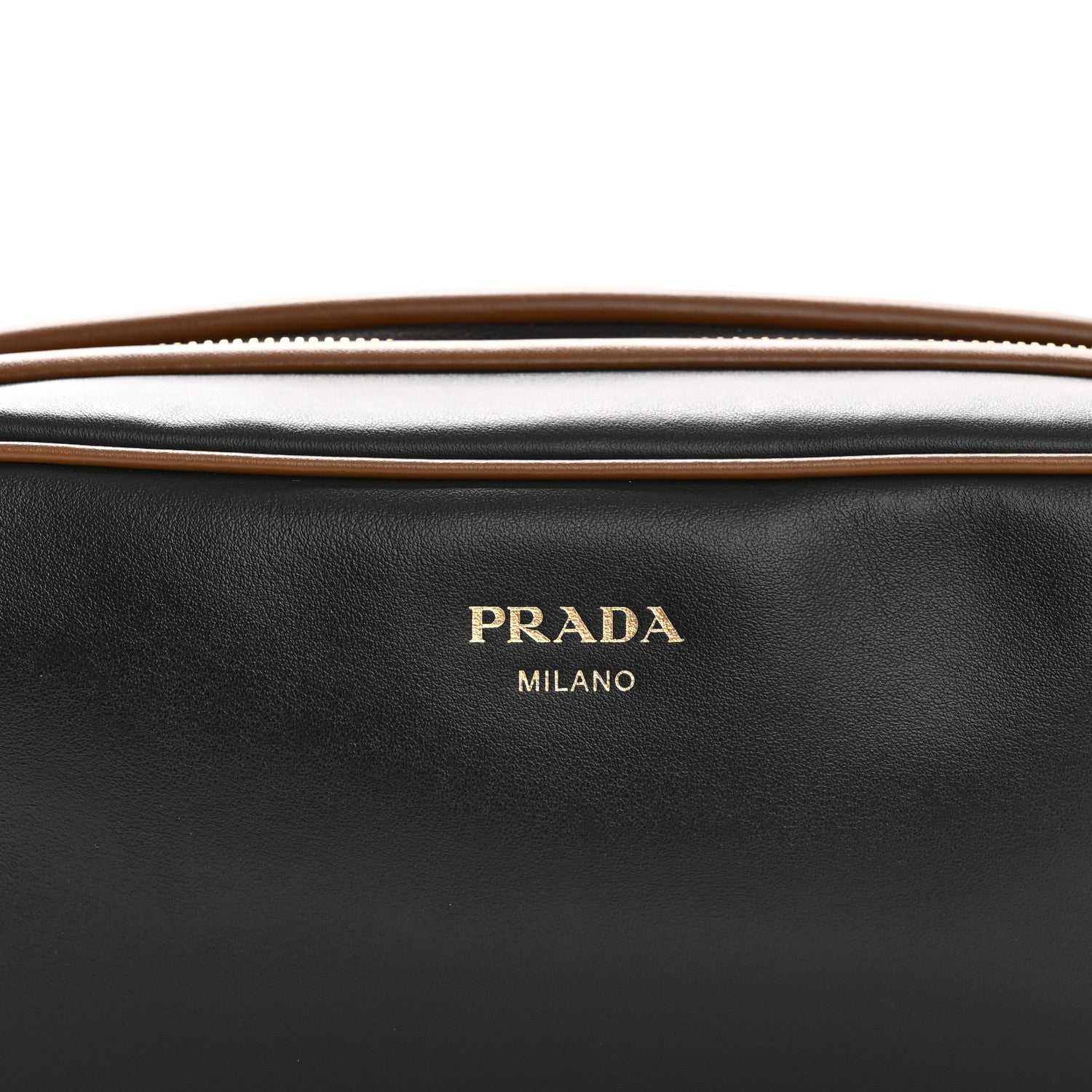 Prada Soft Calfskin Swing Shoulder Bag Black Hazelnut 8 of 12