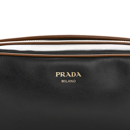 Prada Soft Calfskin Swing Shoulder Bag Black Hazelnut 8 of 12