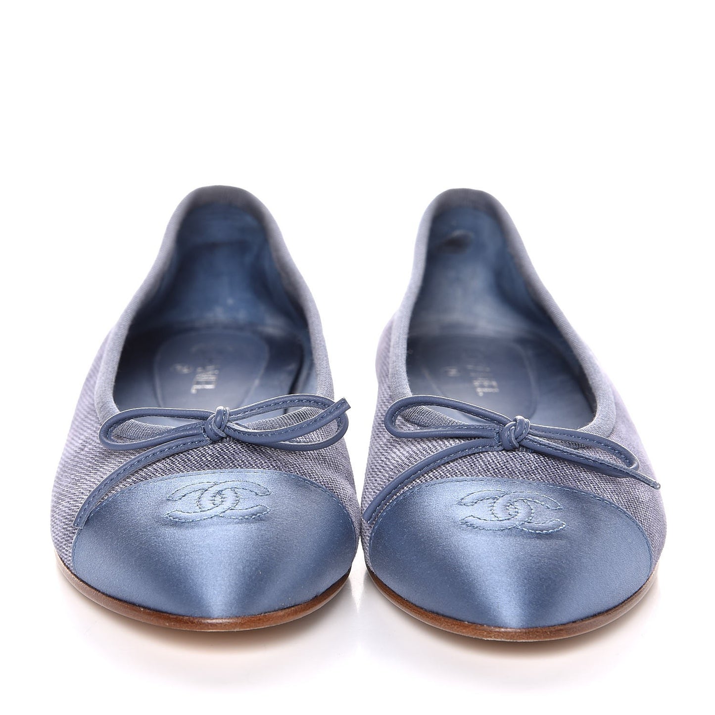 Satin Denim Goatskin CC Cap Toe Ballerina Flats 37.5 Blue