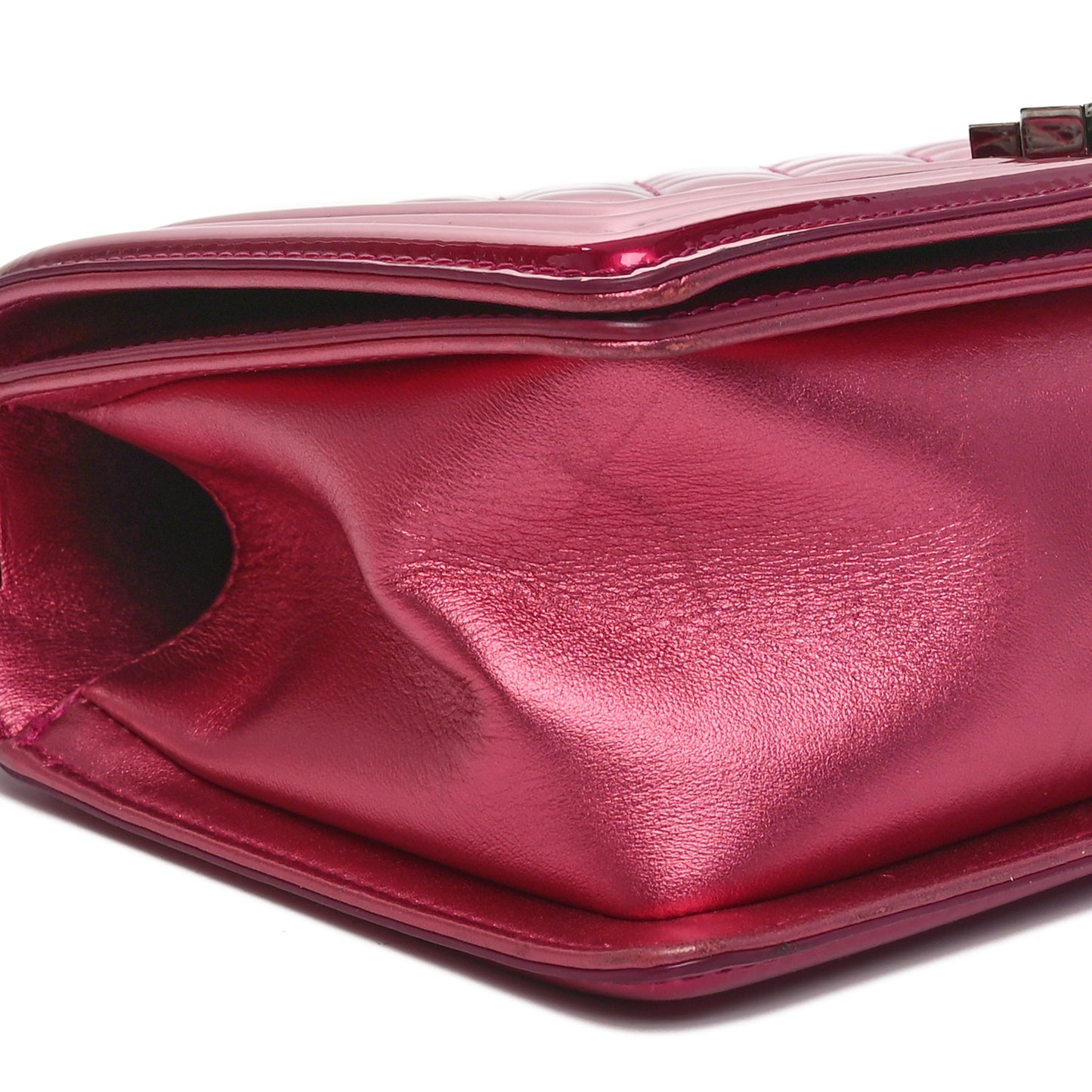 Metallic Patent Calfskin Quilted Medium Boy Flap Pink