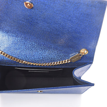 Saint Laurent Metallic Calfskin Medium Classic Monogram Kate Satchel Blue Royal 5 of 9